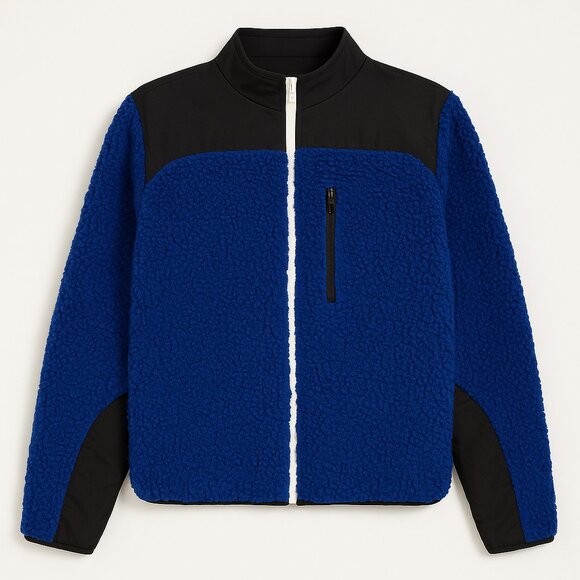 Sandy Liang Rushi Shearling Sherpa Jacket Blue Black Fleece Zip Up Coat L NWOT - Picture 4 of 14